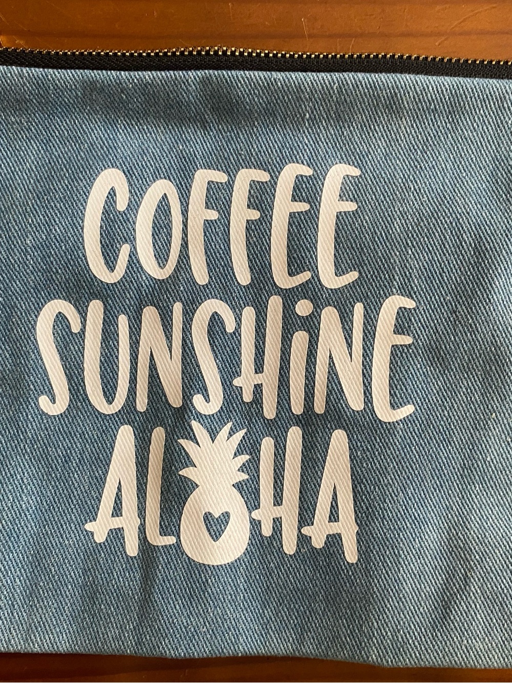 Blue 'Coffee Sunshine Aloha' Canvas Zip Pouch
